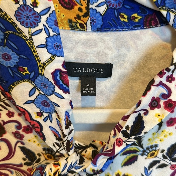 Talbots multicolored print long sleeve front bow tie button down blouse size M - Picture 2 of 3
